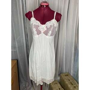 nightgown slip vintage knee length sheer bust white